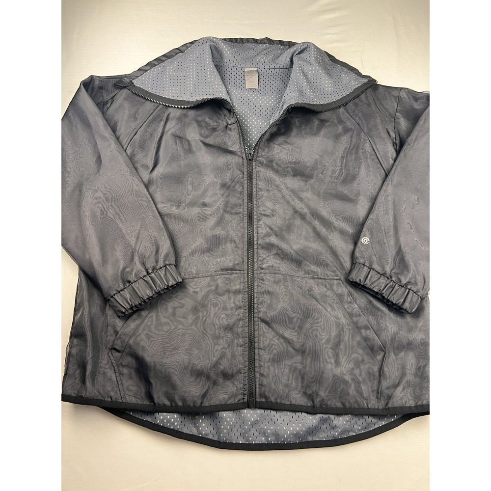 Champion C9‎ Windbreaker Jacket Black Tonal Pattern Full Zip Athletic Women XL